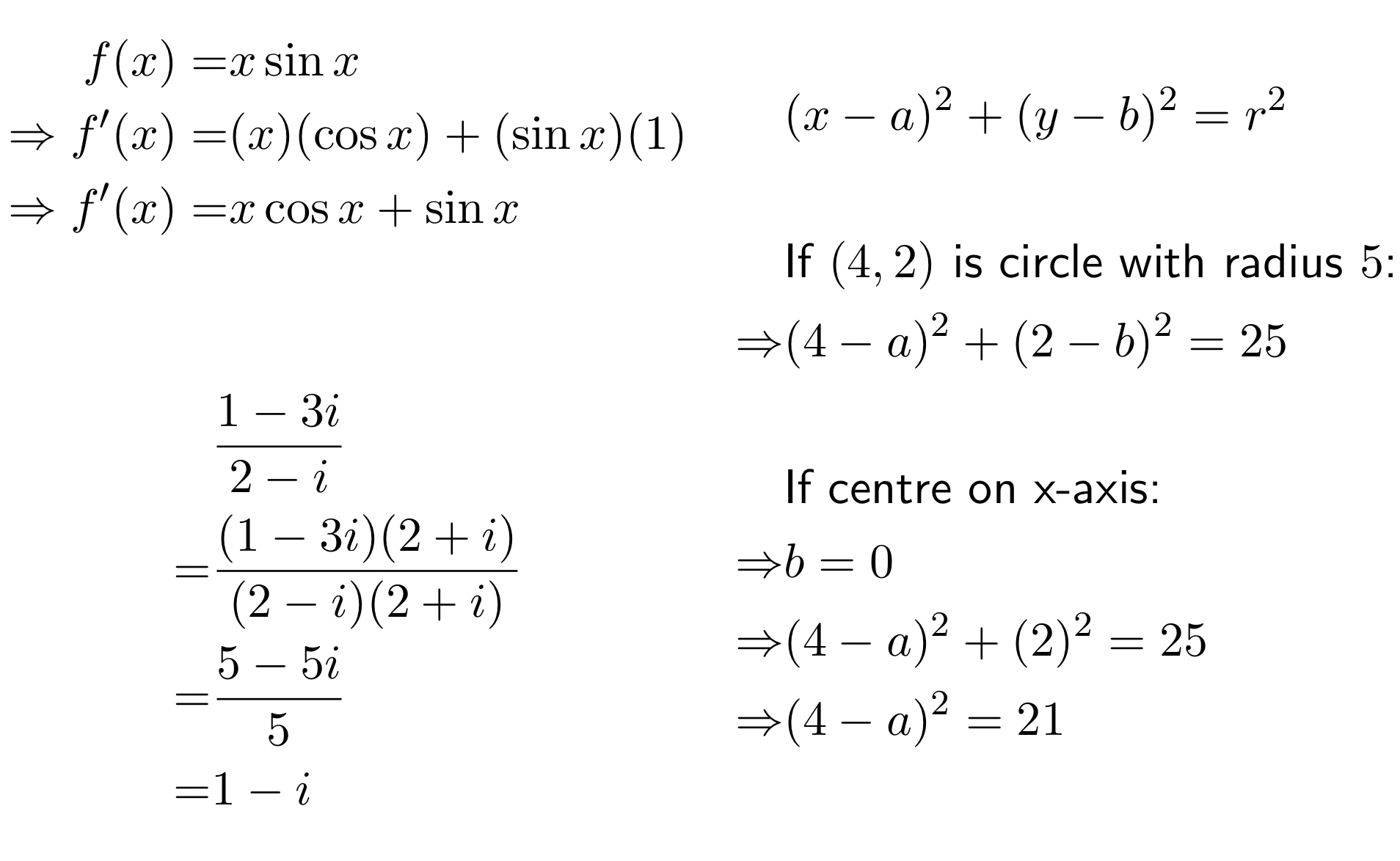 Math equations on a white background (trignometry)